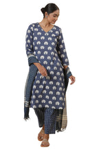 W For Woman Folksong Blue Printed Cotton Straight Kurta, Salwar Pant & Dupatta_24Mafs11931-910893_M