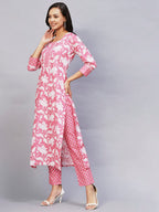 ANNI DESIGNER Womens Cotton Blend Printed Straight Kurta with Pant (Pustak Pink-Nw_L_Pink_Large)