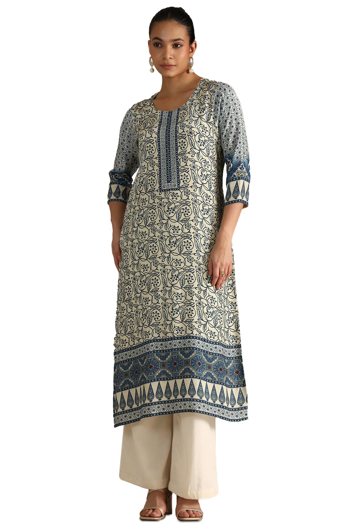 Soch Women Muslin Floral Print Kurta with Beads and Stones