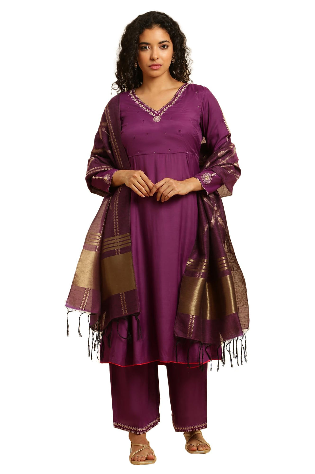 W For Woman Women Viscose Kurta Pant With Dupatta| Kurta, Parallel Pant & Dupatta_23Auws19526-220316, Purple, Medium