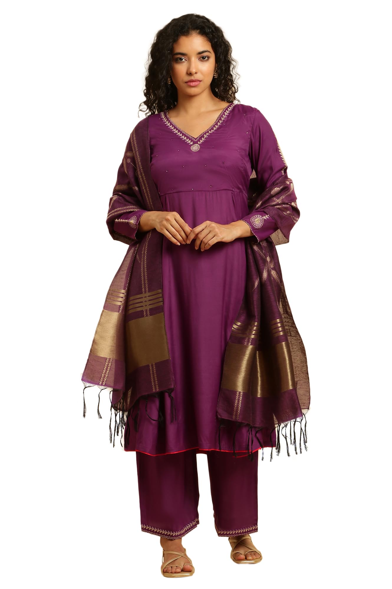 W For Woman Women Viscose Kurta Pant With Dupatta| Kurta, Parallel Pant & Dupatta_23Auws19526-220316, Purple, Medium