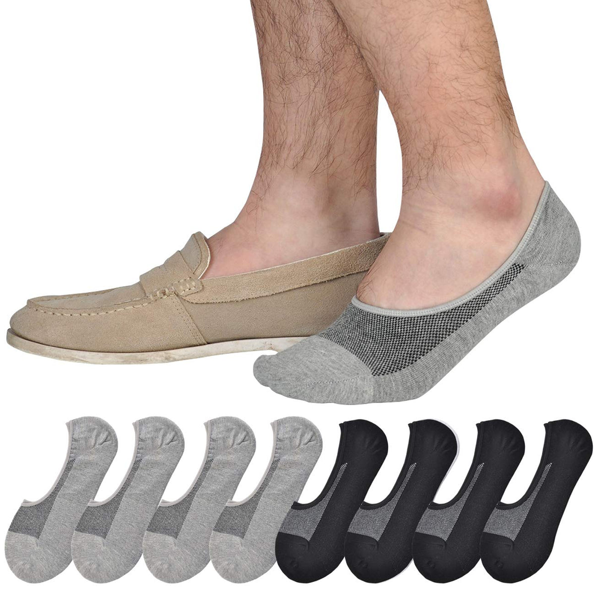 Jormatt 8 Pairs Mens Women Genuine No Show Socks Boys Sneaker Shoes Mesh Knit Low Cut Athletic Cotton Socks Non Slip,Men Shoes S 10-14