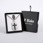P.Blake Dog Tag Cross Necklace for Father Dad Daddy Stainless Steel Cross Pendant Christian Religious Jewelry Christmas Fathers