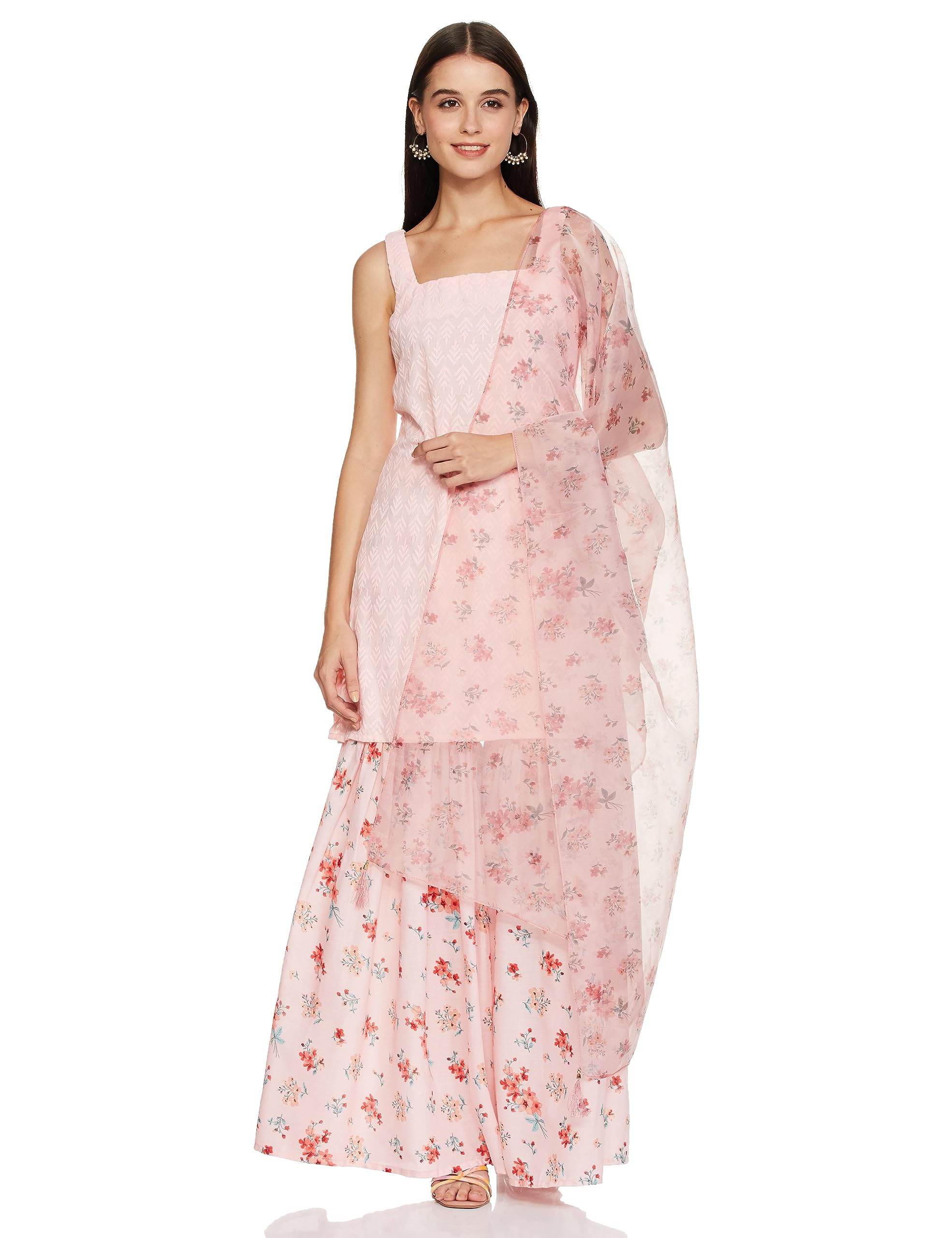 Ketch WomenS Polycotton Tunic Sharara And Dupatta (Khk3000753_Pink