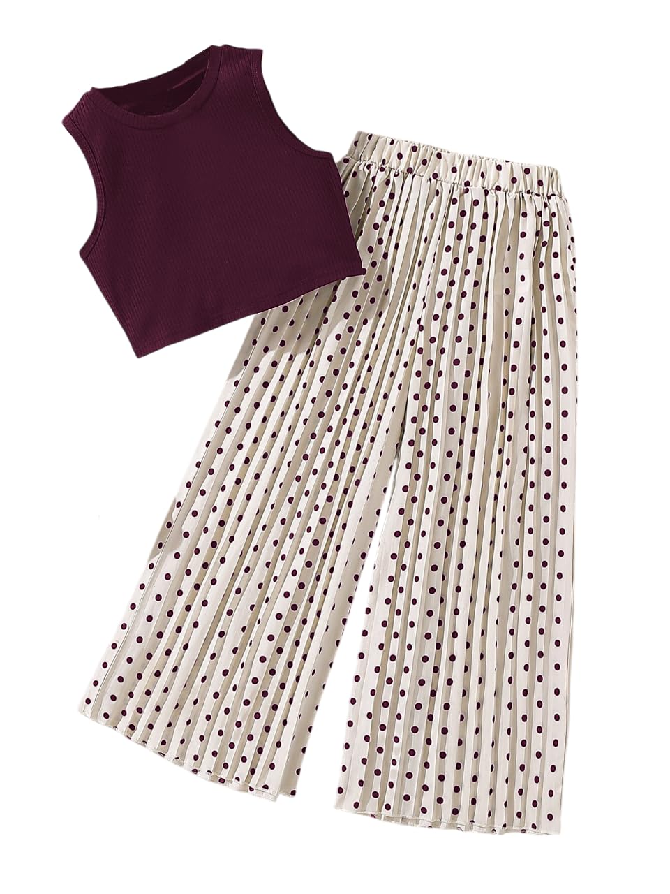 TAGAS Girls Solid Tank Top & Polka Dot Wide Leg Pants | COORDINATED_OUTFIT FOR GIRLS || DRESS FOR GIRLS|| TOP WITH PALAZZOS FOR