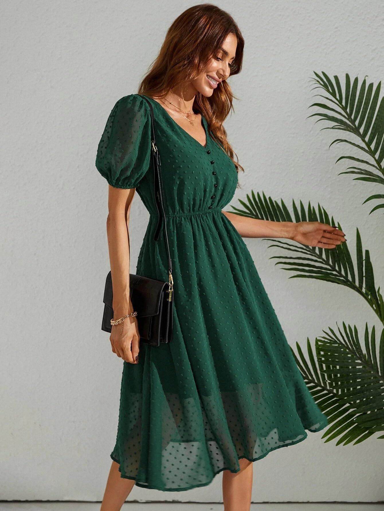 Tagas Knee Length Women'S Georgette A-Line Standard Dress (Op-3210-1-Green-L_Green)