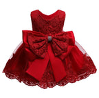 Baby Girls Christmas Pageant Lace Dresses Infant Easter Frocks Wedding Formal Event Frocks Dress (Red,24M)