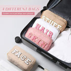 Remerry 4 Pcs Nylon Cosmetic Bag Travel Organizer Chenille Letter Makeup Pouch Zipper Preppy Waterproof Hair Bag Toiletry Pouch