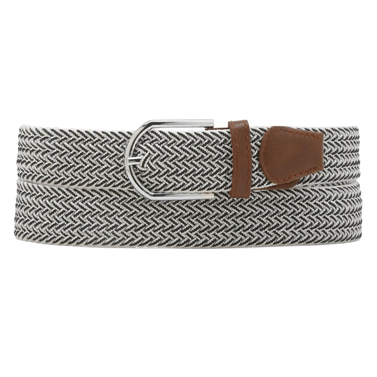 Mutaqinoti MenS White And Black Stretchable Braided Belts For Men And Women Woven Belt With Leather Ends (2630 Inch Waist) (Be 26-30