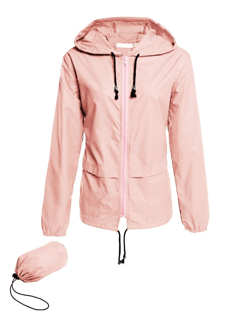 Avoogue Raincoat Women Lightweight Waterproof Rain Jackets Bike Jackets Packable Outdoor Hooded Windbreaker (Pink L)