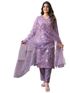 Sanisa Women'S Silk Blend Sequence And Embroidery Work Straight Kurta With Pant And Dupatta Set (191Kbd2033N-S_Dusty Purple)
