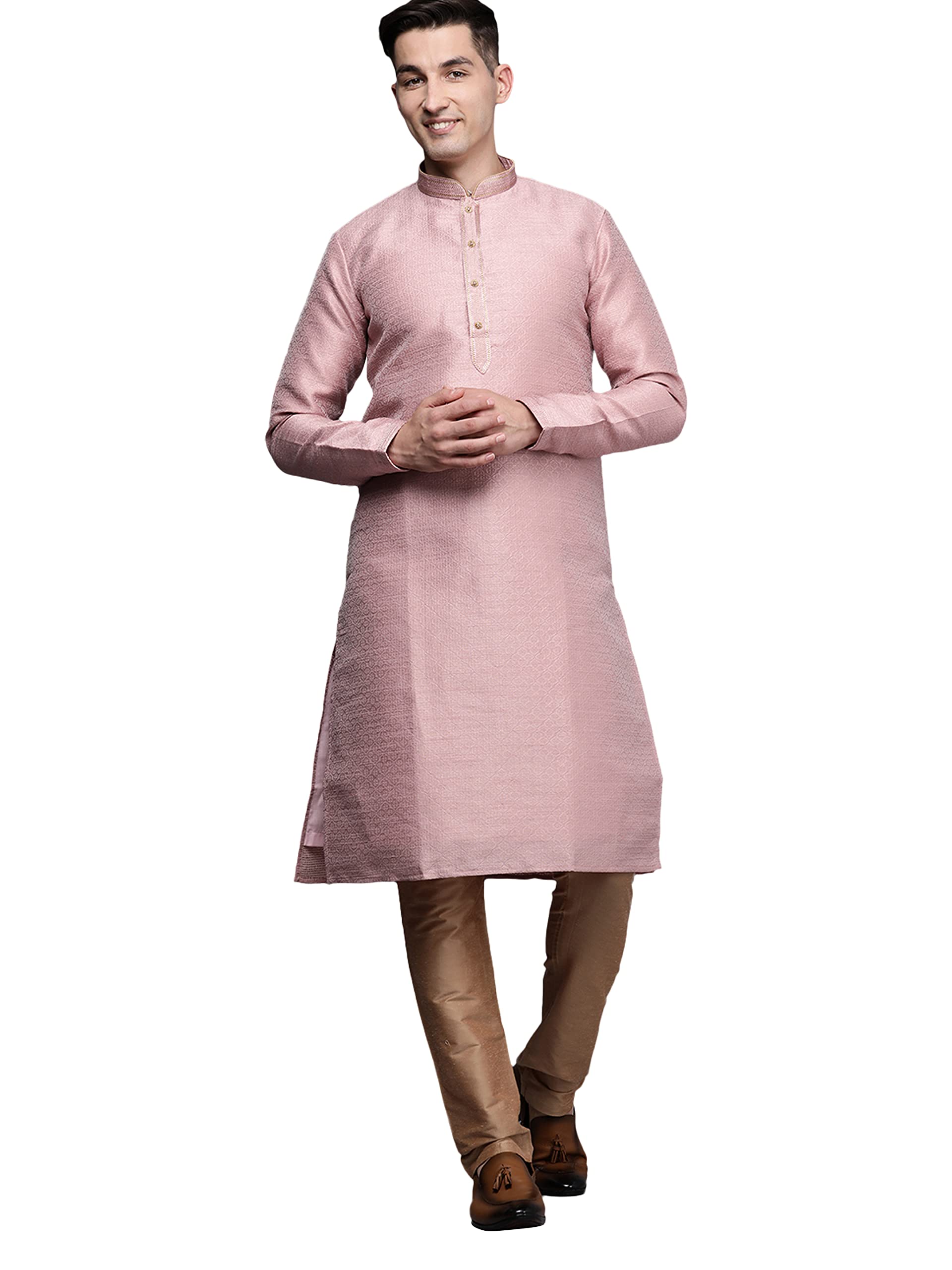 Manyavar Kurta Set for Men, Full Sleeves Mandarin Collar Ethnic Kurta Set For Diwali, Wedding, Party Georgette (Cream, XL)