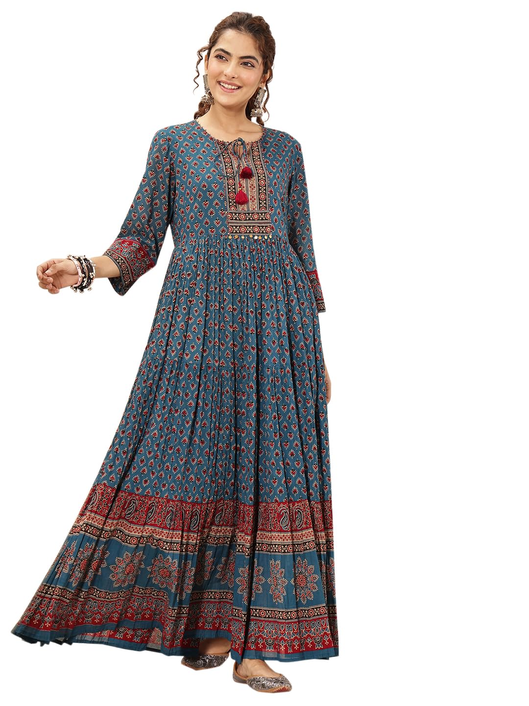 Libas WomenS Cotton Straight Maxi Dresses (98247M Blue