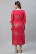 Aurelia Pink Foil Pattern Lace Straight Long Kurta