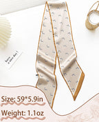 Clysoru Silk Neck Scarf Printed Scarves Head Women'S Fashion Oblique Angle Satin Scarfs For Bag Hair 59    X 5.9    (Khaki white