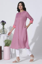 W For Woman Pink Flared Kurta With Printed Back And Pants Set