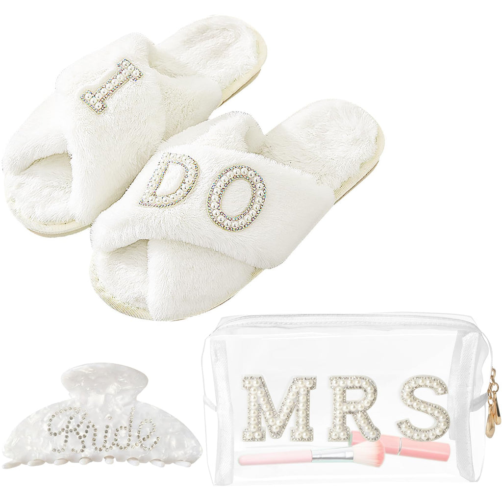 Bride To Be Gift Set Includes I Do Bride Slippers Clear Mrs Makeup Bag Bride Cosmetic Bag Clear Makeup Pouch Toiletry Bag Bride 