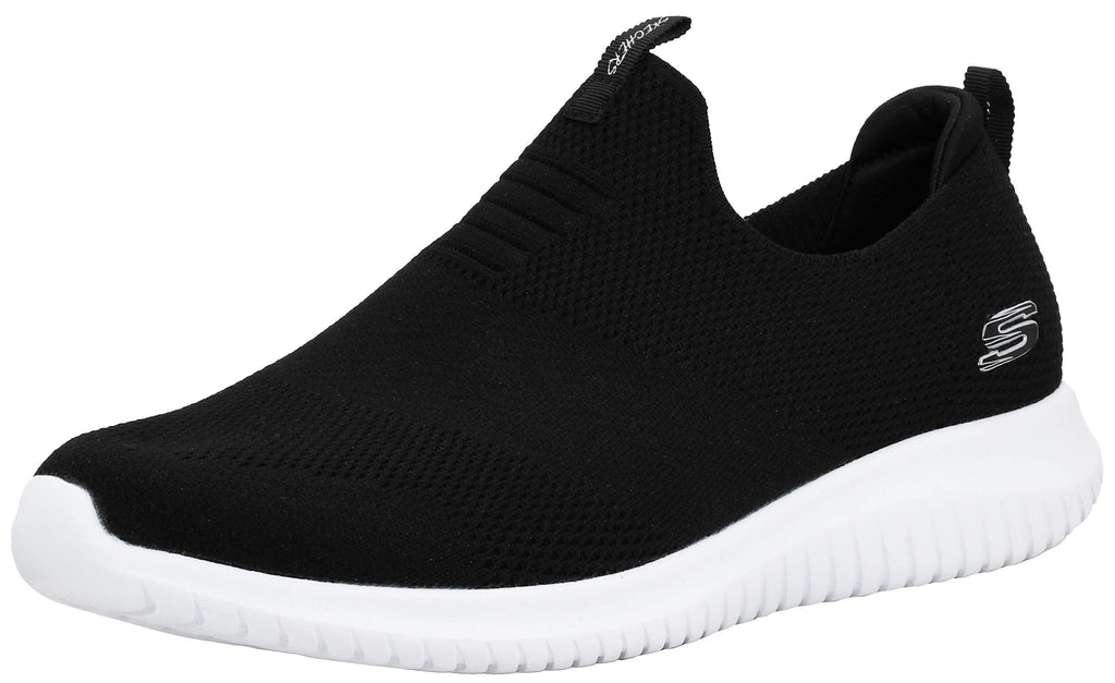 Skechers Ultra Flex First Take Womens Slip On Walking Sneakers, Black/White, 6