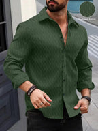 Deelmo MenS Regular Fit Button Down Dress Shirts Textured Long Sleeve Casual Hawaiian Shirt Dark Green