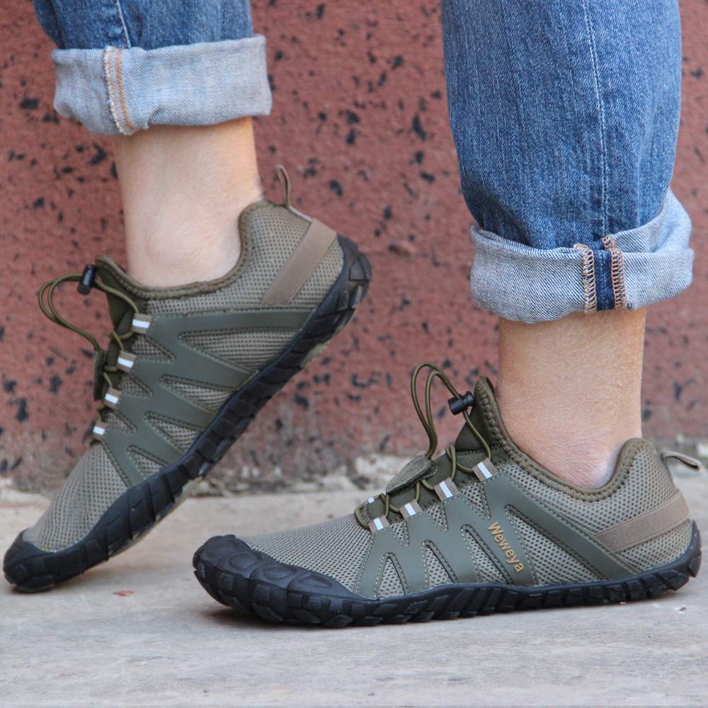 Weweya Barefoot Shoes Men Cross Training Five Fingers Minimalist Running Zero Drop Wide Toe Box Shoe Size 9 Army Green