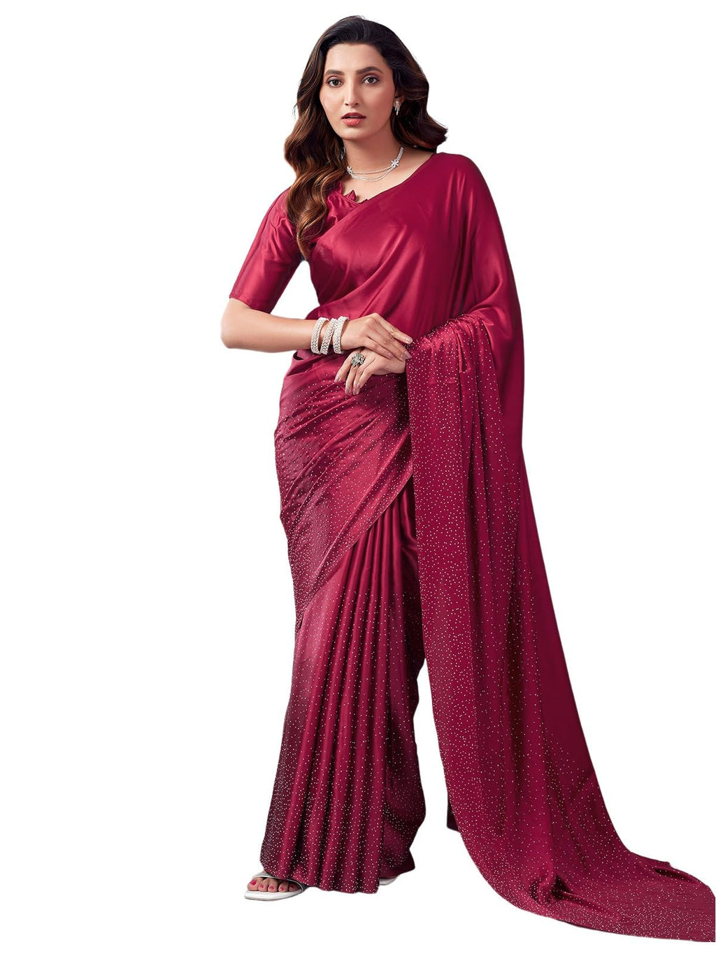 Satrani Womens Satin Saree (3111S417N_Dark Maroon4)