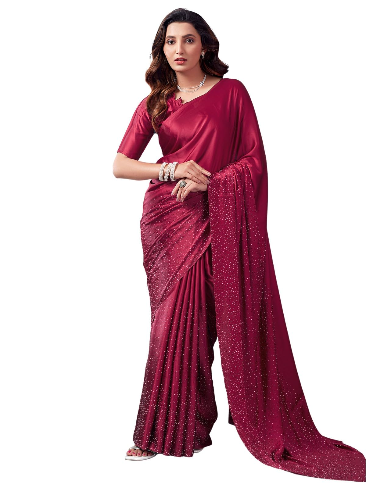 Satrani Womens Satin Saree (3111S417N_Dark Maroon4)