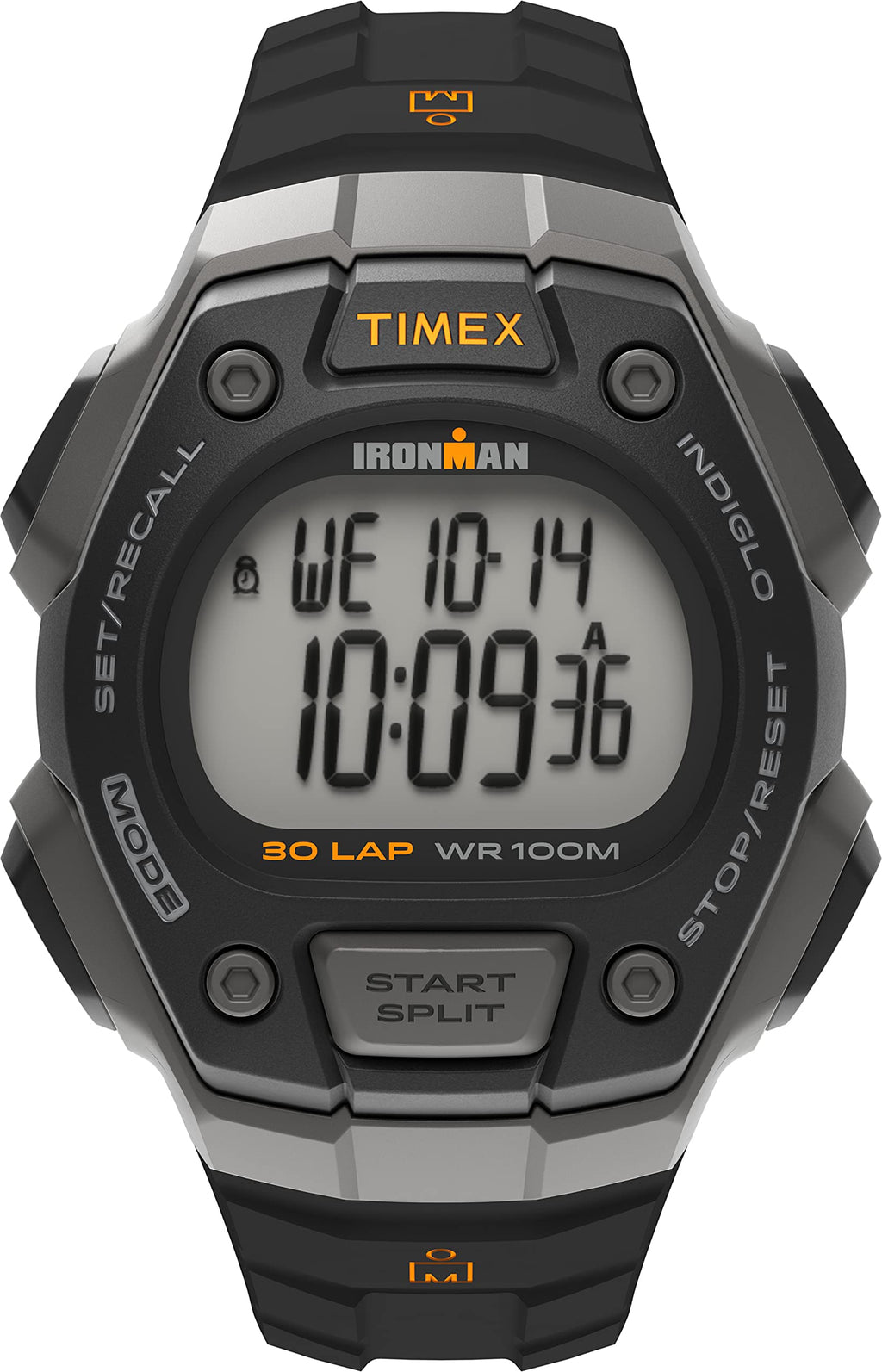 Timex Men's T5K821 Ironman Classic 30 Black/Orange Resin Strap Watch