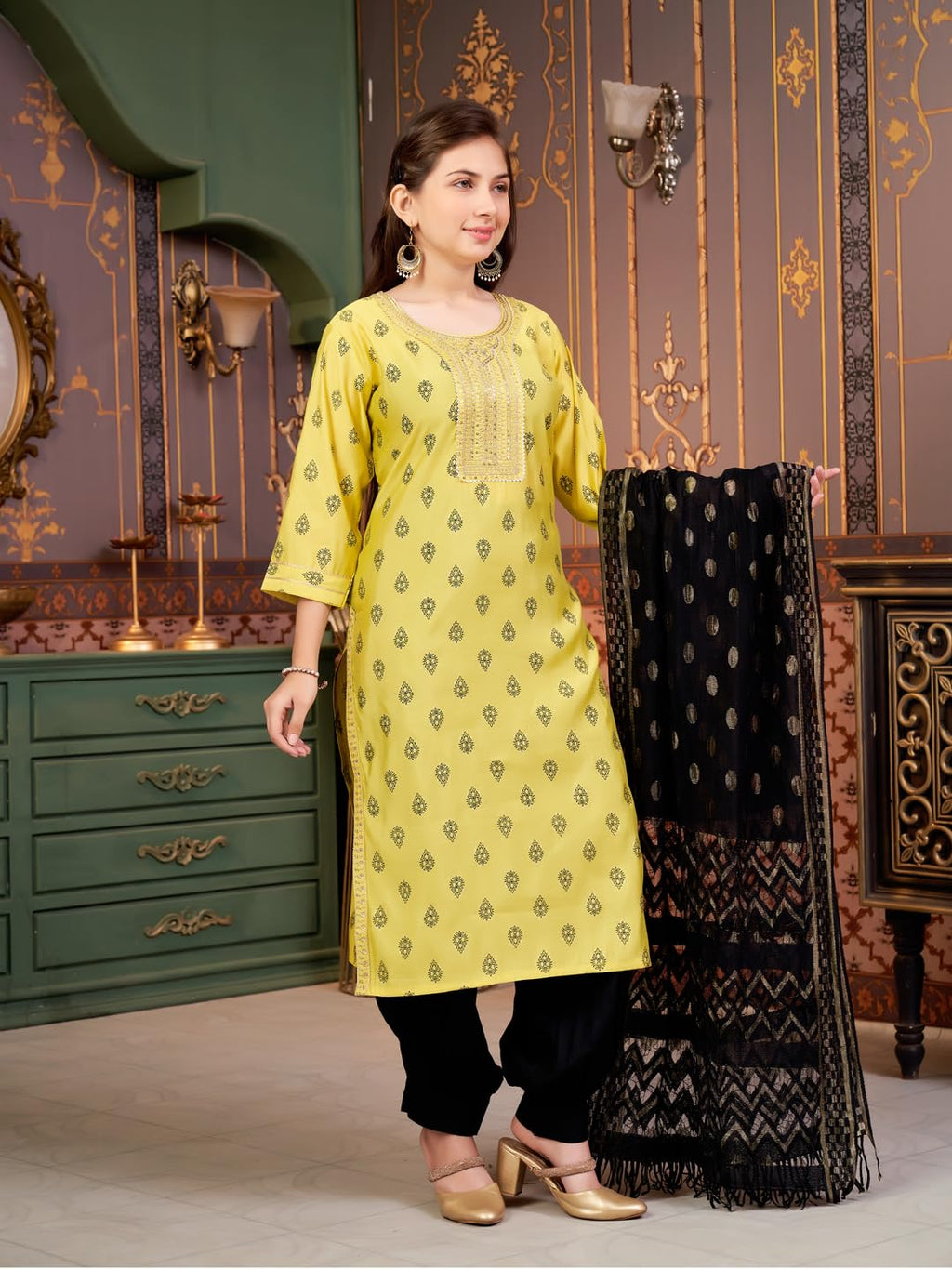 Aarika Girls Ethnic Wear Sea Green Colour Foil Print Embroidery Silk Kurti-8-15 Years (Kurti-Sd-5964)