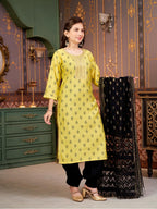Aarika Girls Ethnic Wear Sea Green Colour Foil Print Embroidery Silk Kurti-8-15 Years (Kurti-Sd-5964)
