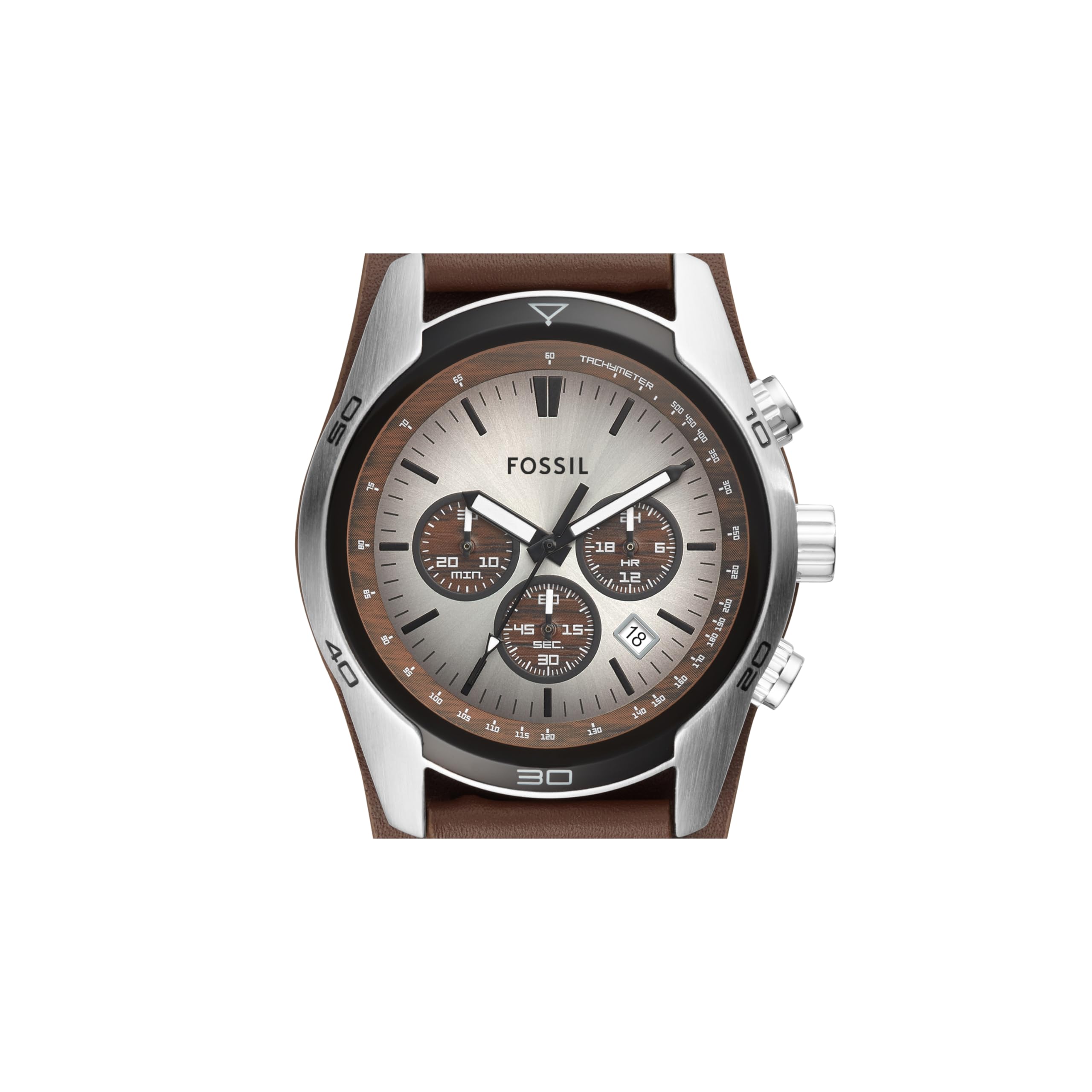 Fossil Men 's Coachman Quartz Stainless Steel and Leather Chronograph Watch, Color: Silver, Brown (Model: CH2565)