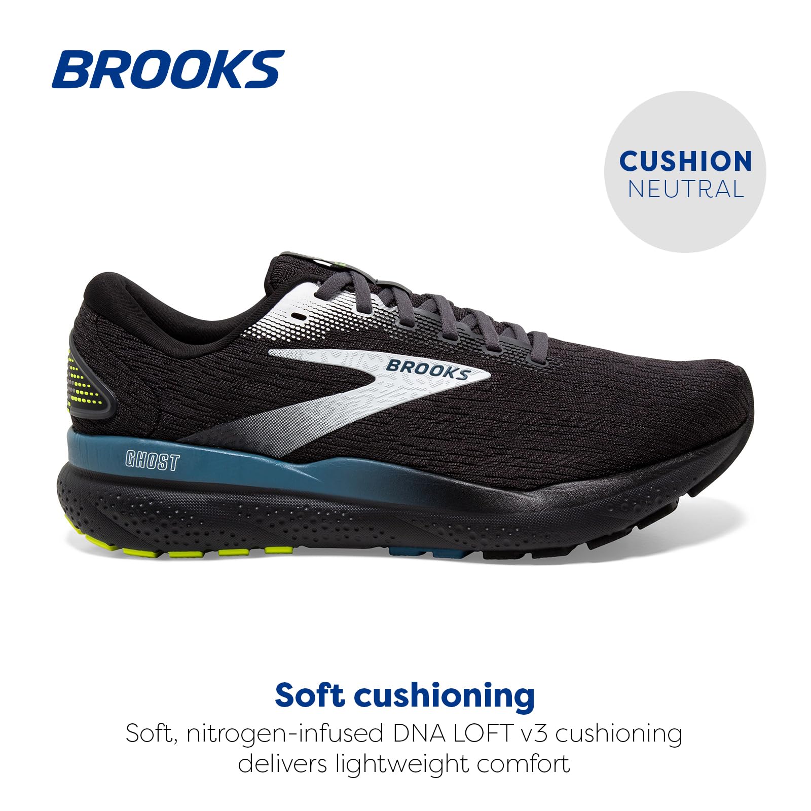 Brooks Mens Ghost 16 Neutral Running Shoe - Black/Ebony/Blue - 10 Medium
