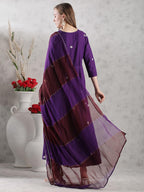 ANNI DESIGNER Anarkali Women s Embroidered Rayon Blend Kurta with Trousers and Dupatta, purple, Large