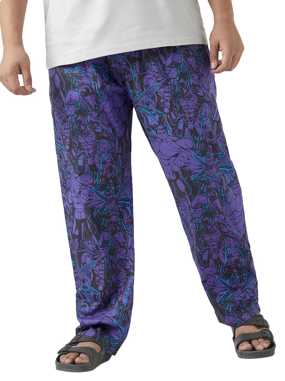 Bewakoof Official Marvel Merchandise Avengers Mens All Over Printed Regular Fit Poplin Plus Size Pyjamas_642221_Blue_4XL