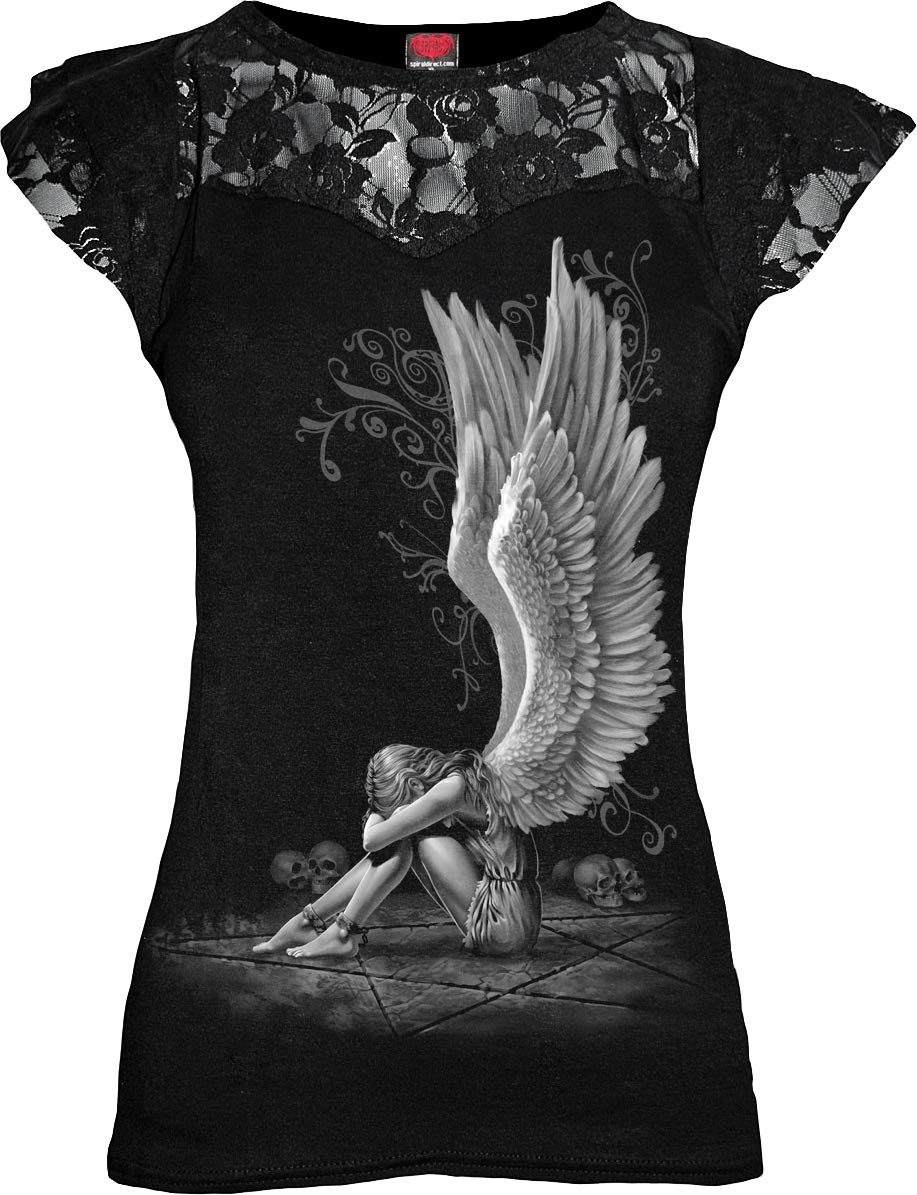 Spiral - Enslaved Angel - Lace Layered Cap Sleeve Top Black - XXL