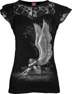 Spiral - Enslaved Angel - Lace Layered Cap Sleeve Top Black - XXL