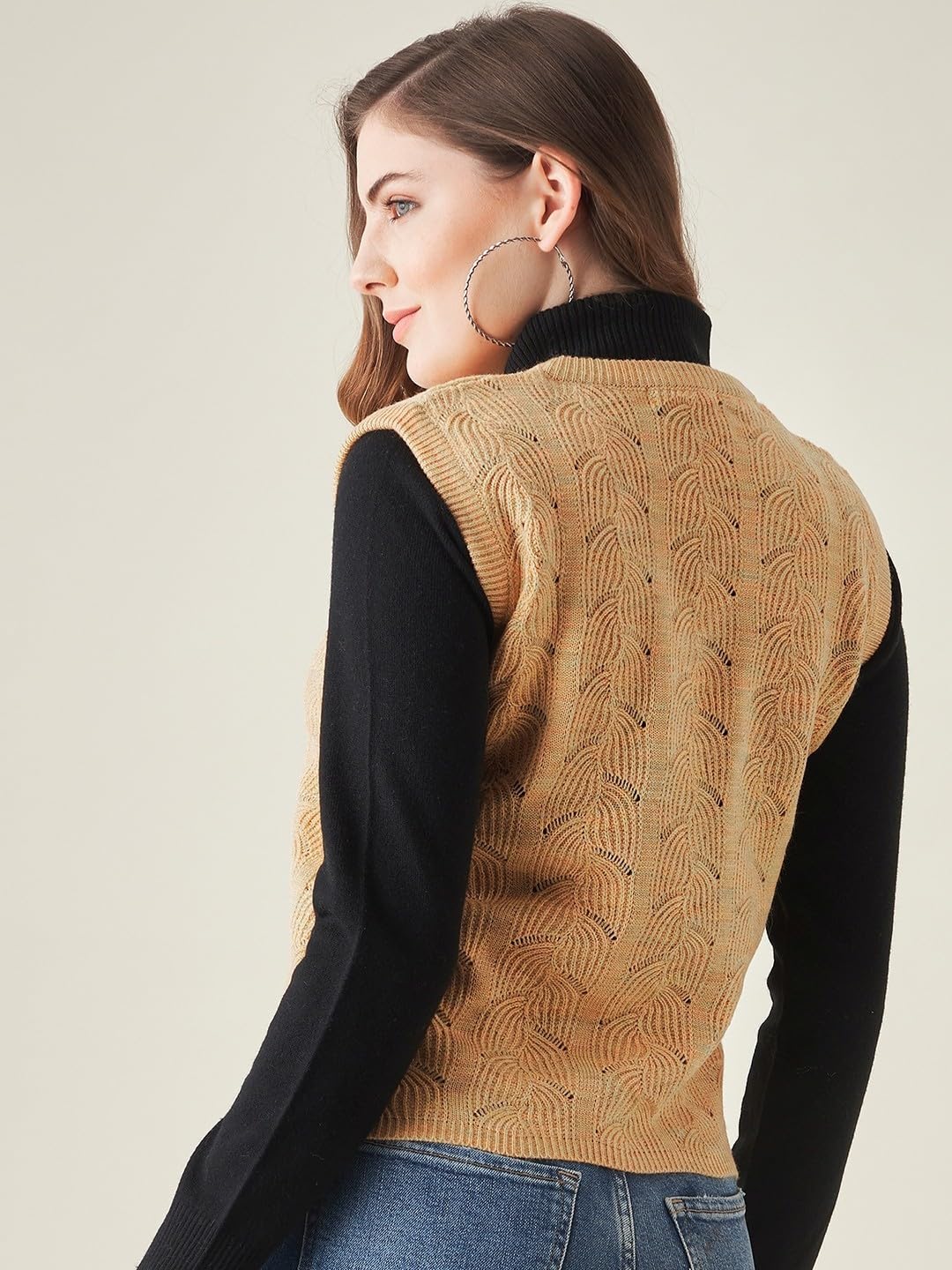 Modeve Self Design V Neck Casual Women Yellow Sweater||Winterwear||