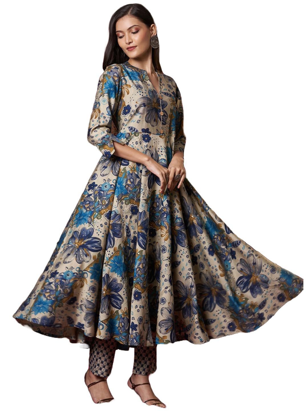 ANNI DESIGNER Womens Rayon Blend Straight Printed Kurta with Pant (VEDHAM Blue_XL_Blue_X-Large)