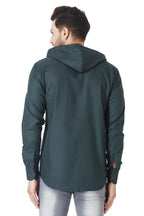 Besix MenS Green Tailored Fit Cotton Blend Shirt For Man With Hoodie - Casual Long Sleeve Shirt With Pockets - Patch Detail For