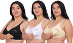Fabme WomenS Cotton Wire Free Casual Nursing Bra (Pack Of 3) (Po3-Br_14_Skin, White, Black