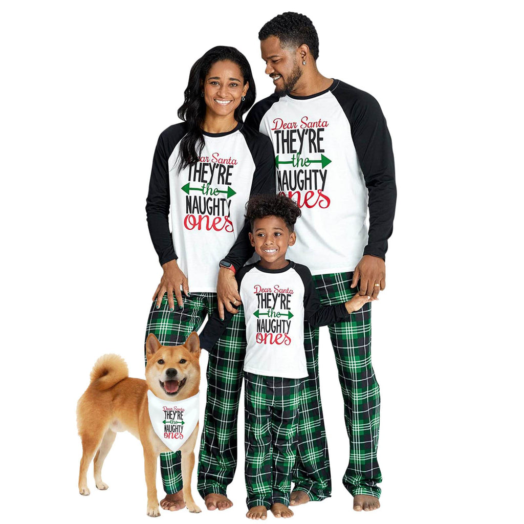 IFFEI Matching Family Pajamas Sets Christmas PJ's Letter Print Top and Plaid Bottom Sleepwear Jammies