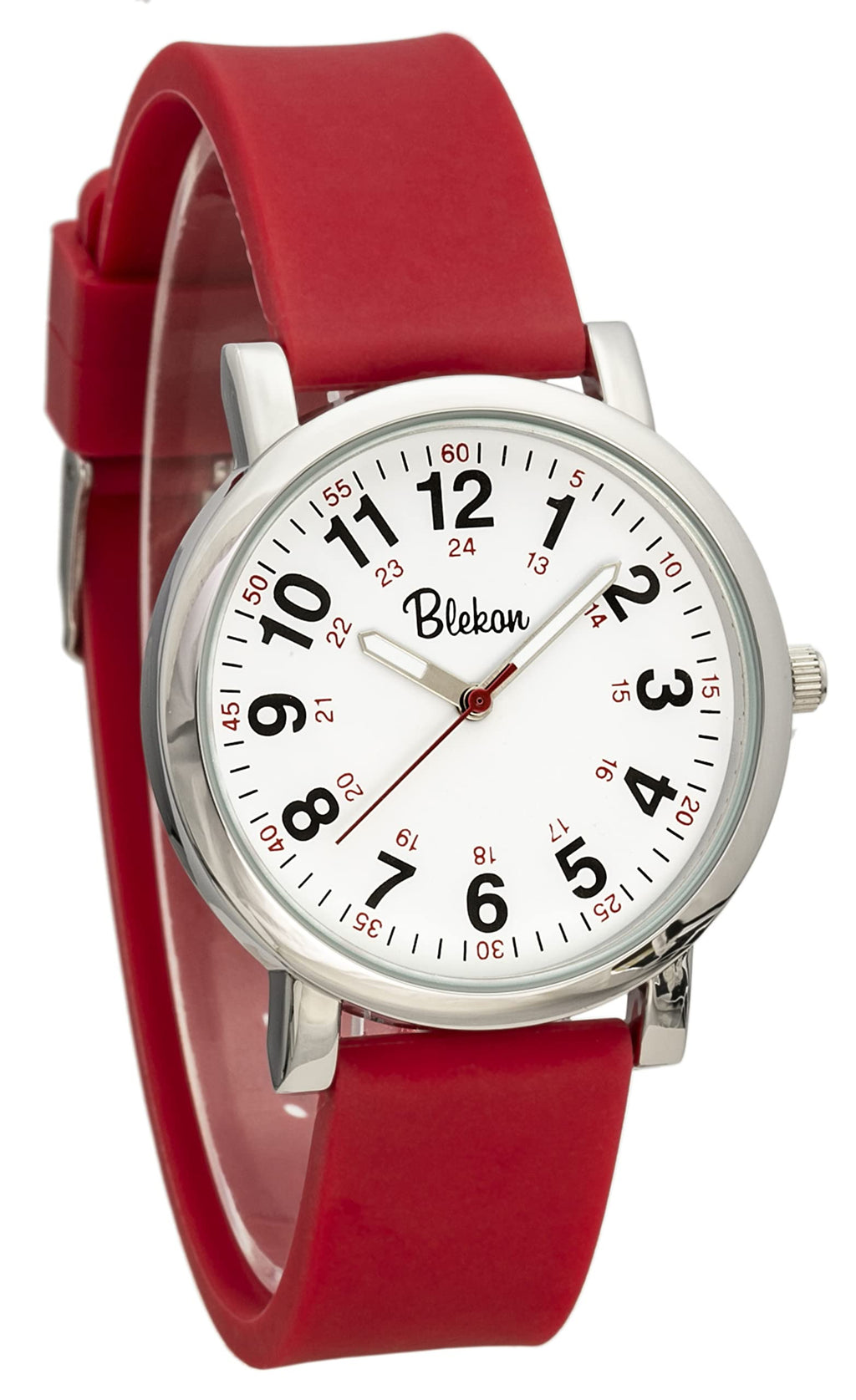 Blekon Original Nurse Watch - Medical Scrub Colors, Easy Read Dial, Second Hand, Water Resistant Watch (RED)