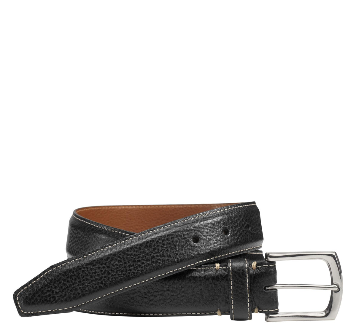 Johnston & Murphy MenS Topstiched Belt,Black,Size 42 42