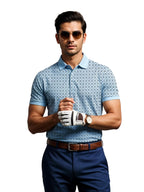 Mens Cotton Printed Polo Tshirt | 220 GSM Interlock Fabric | Slim Fit | Skin-Friendly Ink | Sky Blue Golf-Inspired Pattern T Sh