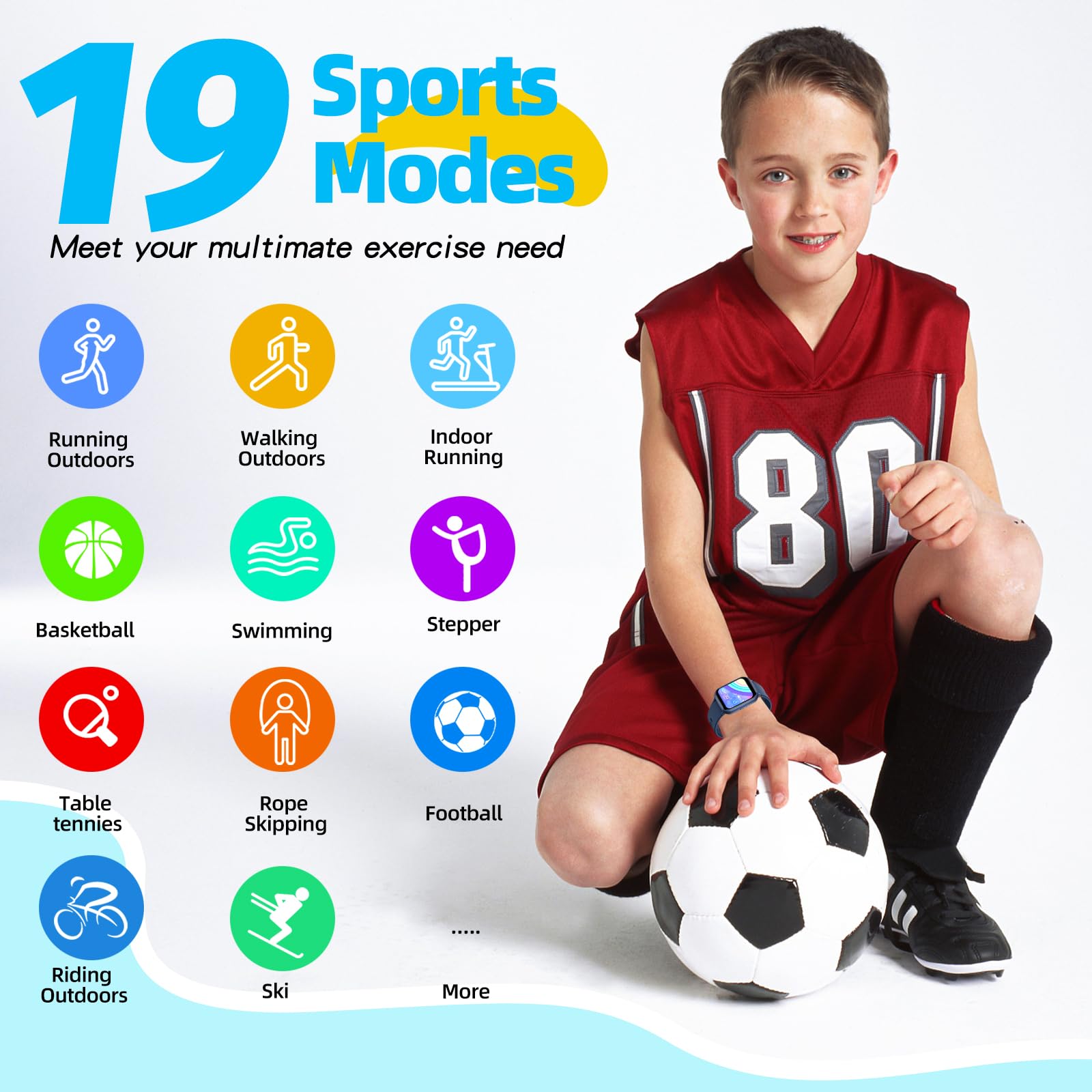YOUSOKU Kids Smart Watch Girls Boys, Fitness Tracker for Kids, 1.5 Inch DIY Dials, 19 Sport Modes, Sleep Monitor, Pedometers, He