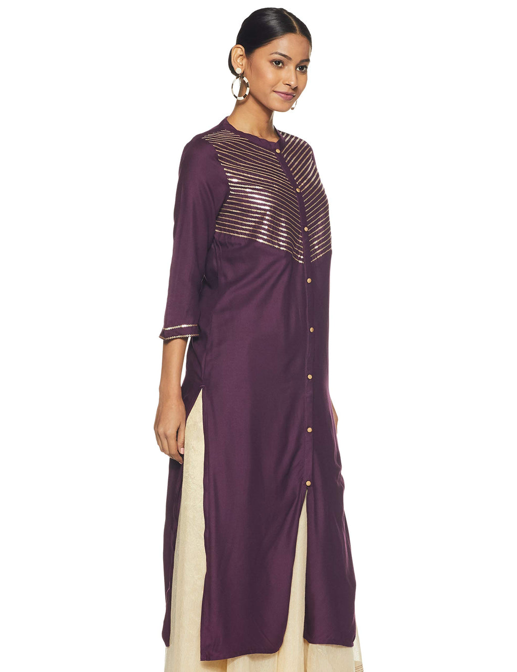 Aurelia Womens Mandarin Collar Embellished Kurta