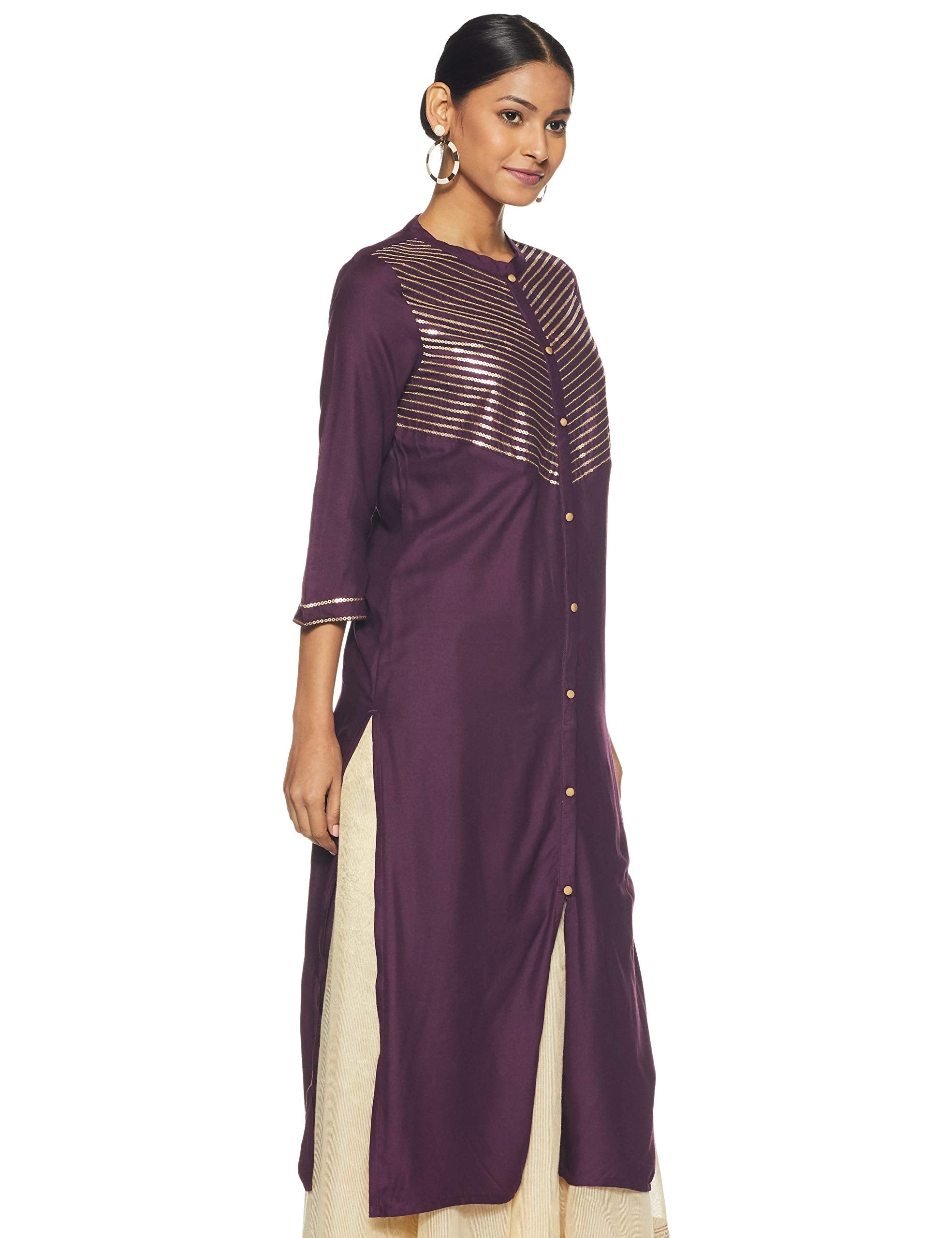 Aurelia Womens Mandarin Collar Embellished Kurta