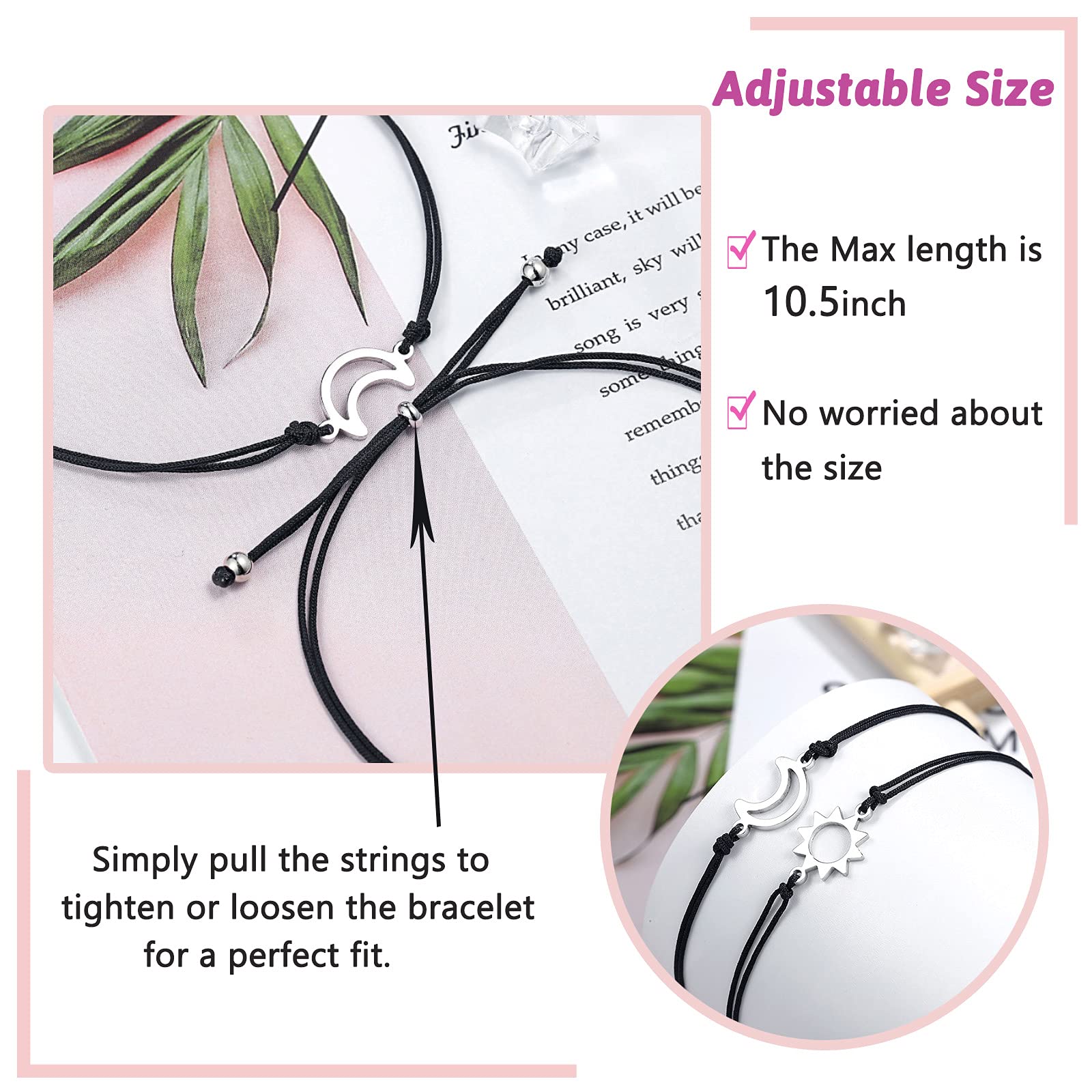 UNGENT THEM Sun and Moon Couples Bracelets Matching Bff Pinky Promise Distance Relationship Valentines Birthday Gifts for Him He