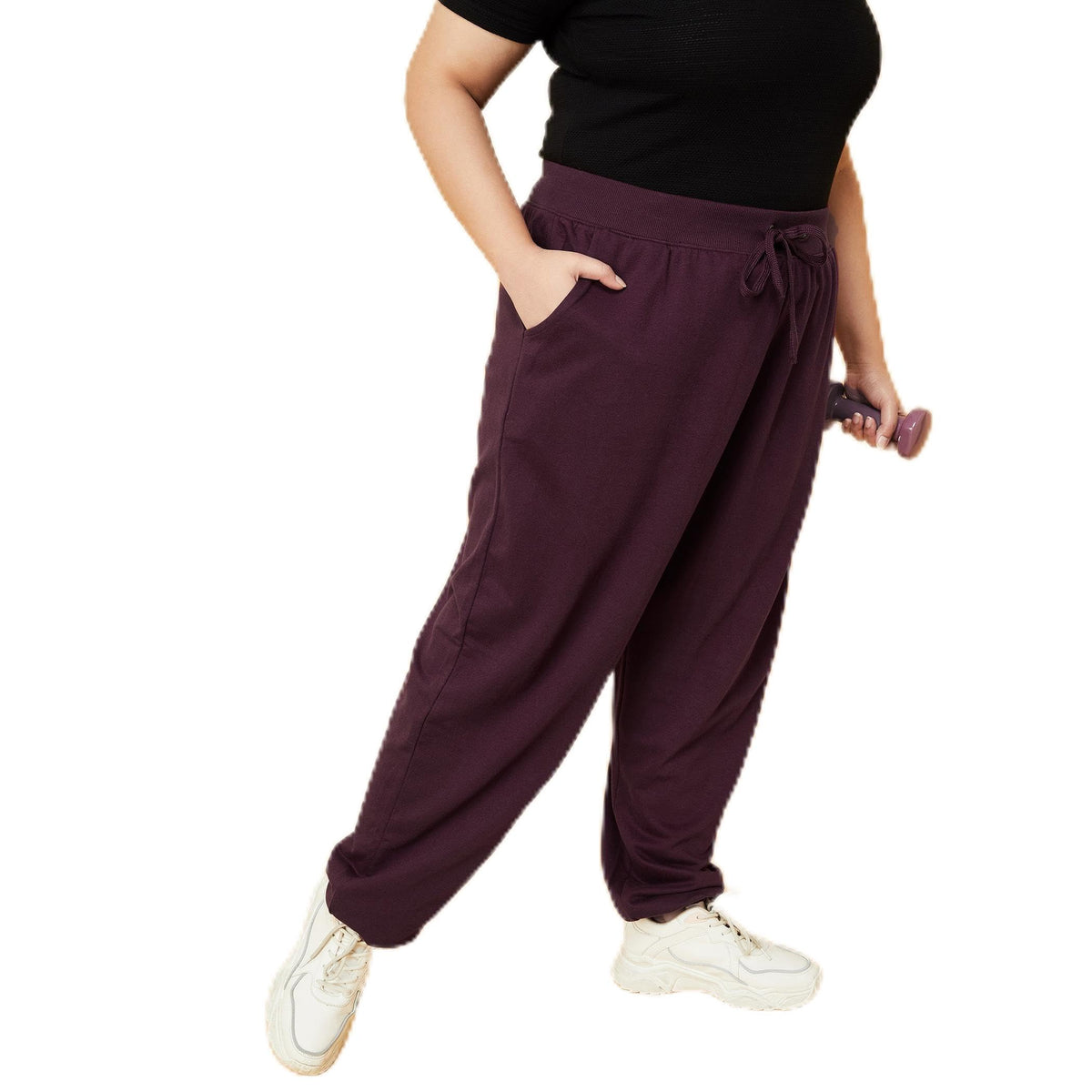 Max Plus Size Women Solid Sports Joggers Purple 4