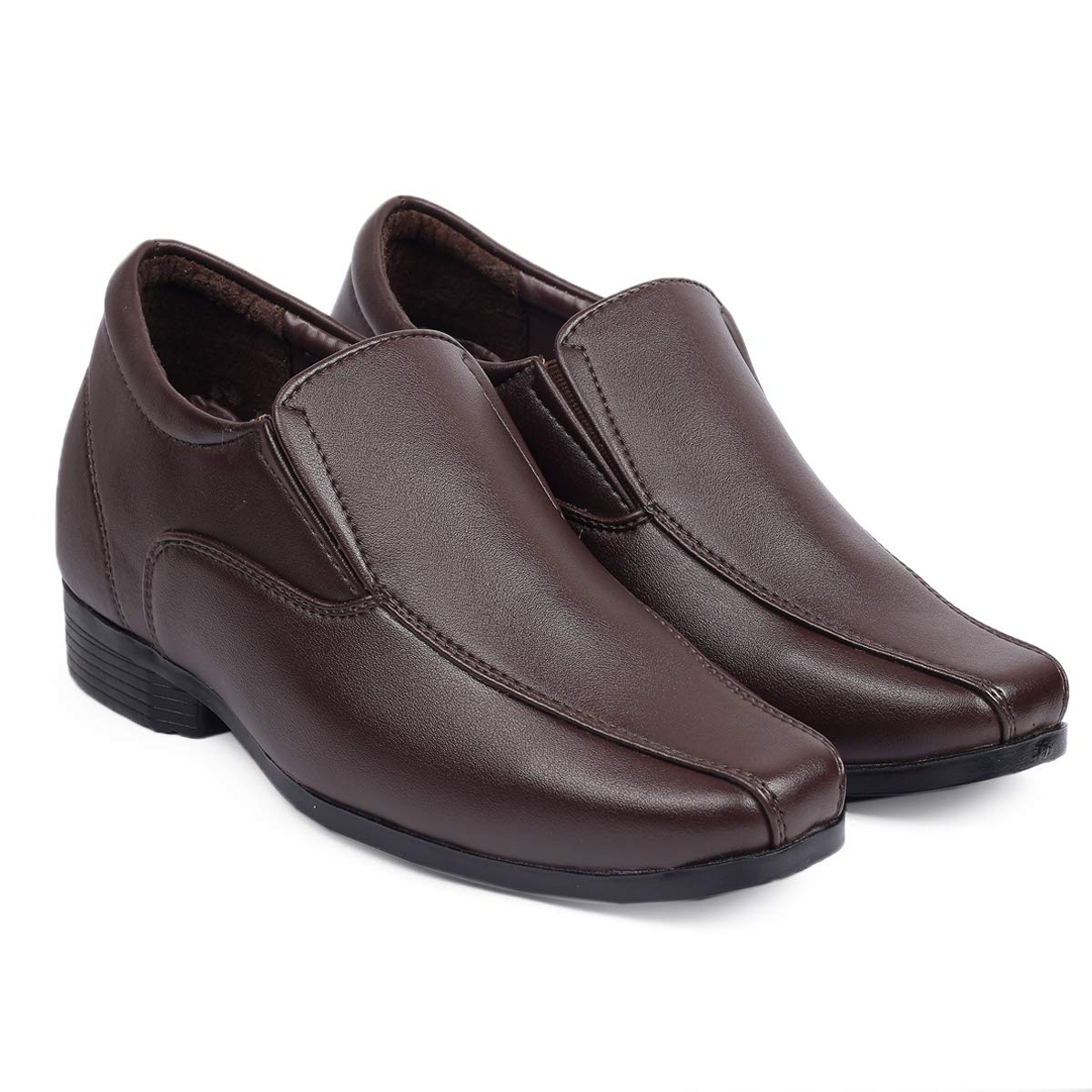 Mens 3 Inch Hidden Height Increasing Faux Material with Brown Casual Formal SlipOn Shoes 6 UK 6