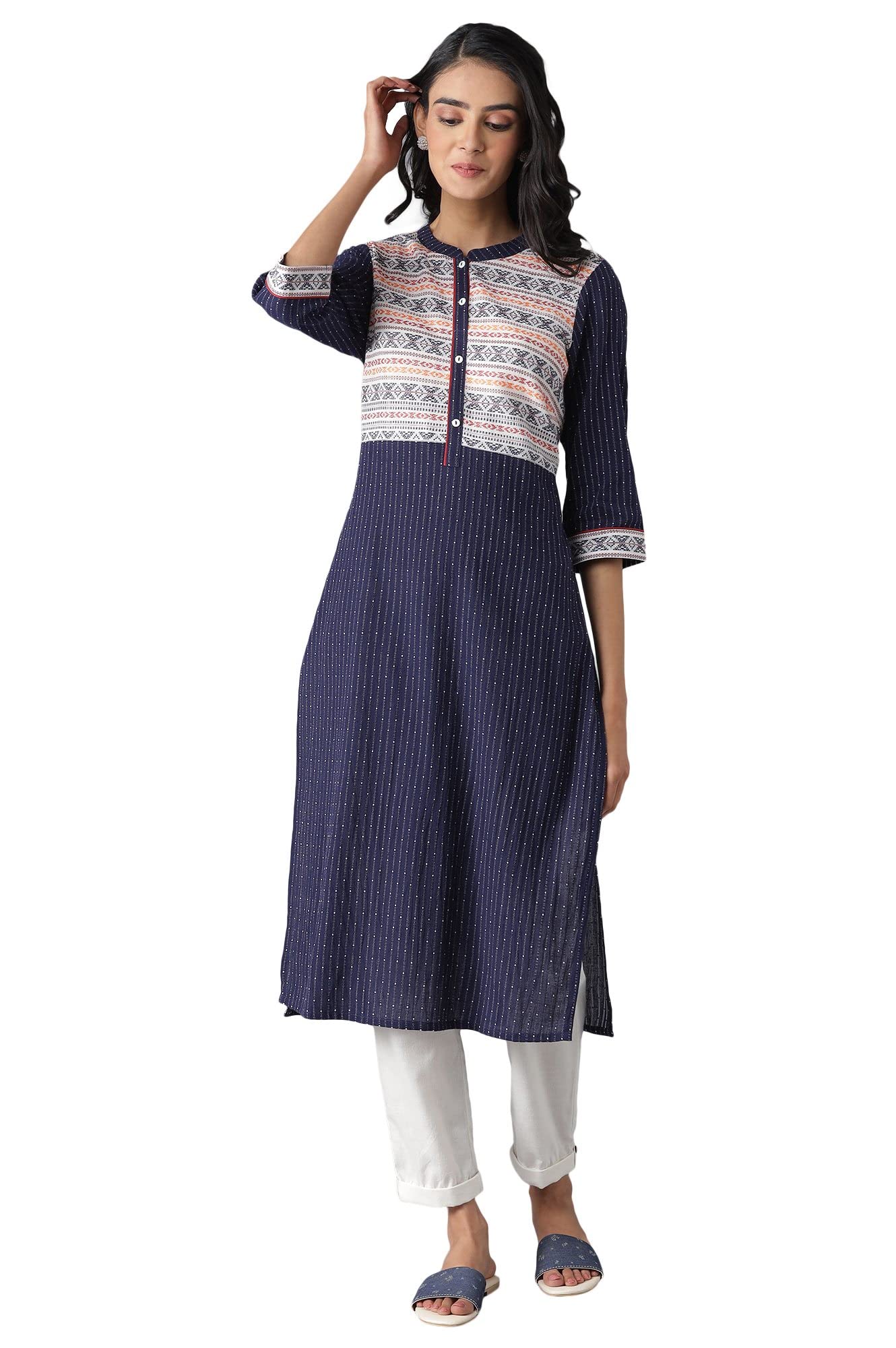 Aurelia Women'S Cotton Geometric Regular Kurta (22Fea12859-702276_White_L)
